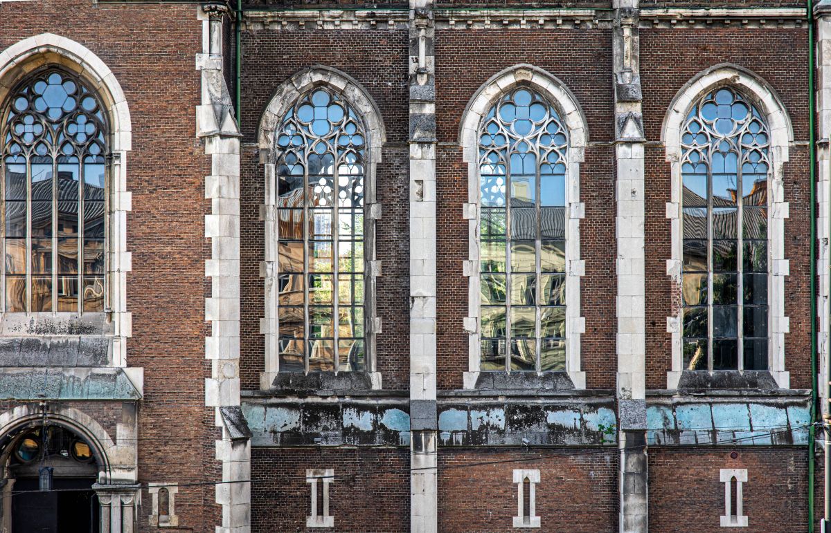 Ancient church with stained glass windows.